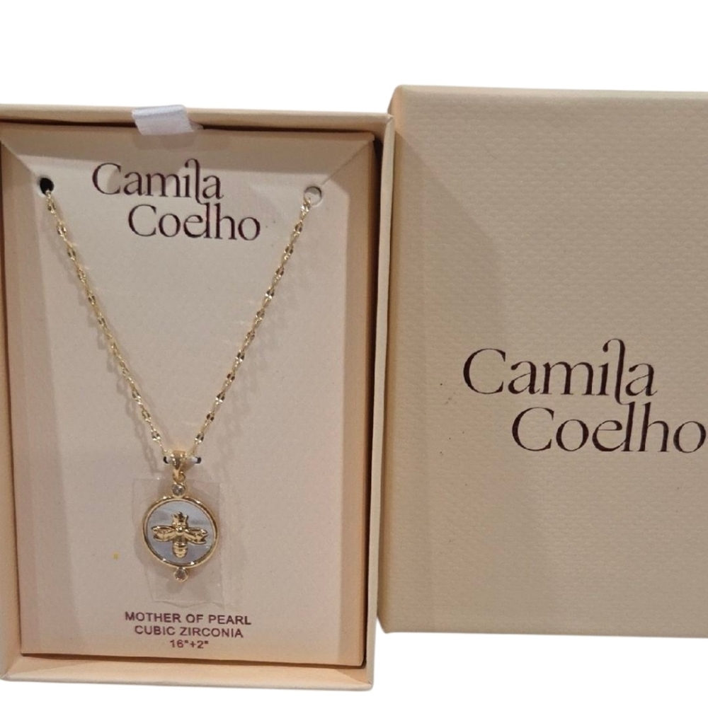 💛▪️Camila Coelho▪️ Gold  Cubic Zirconia  Mother of Pearl Pendant 16in Necklace